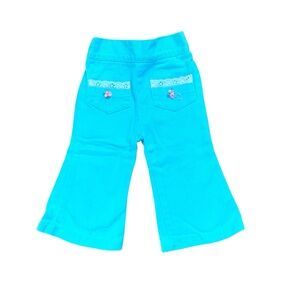 🌵Vintage Baby Girl Turquoise Mint Blue Denim Floral Embroidered Pants 12M🌵